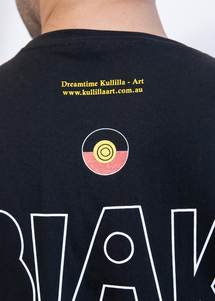 Aboriginal Flag Clothing The Gaps Black tee Blak Loud and Proud NAIDOC Dreamtime Kullilla - Art