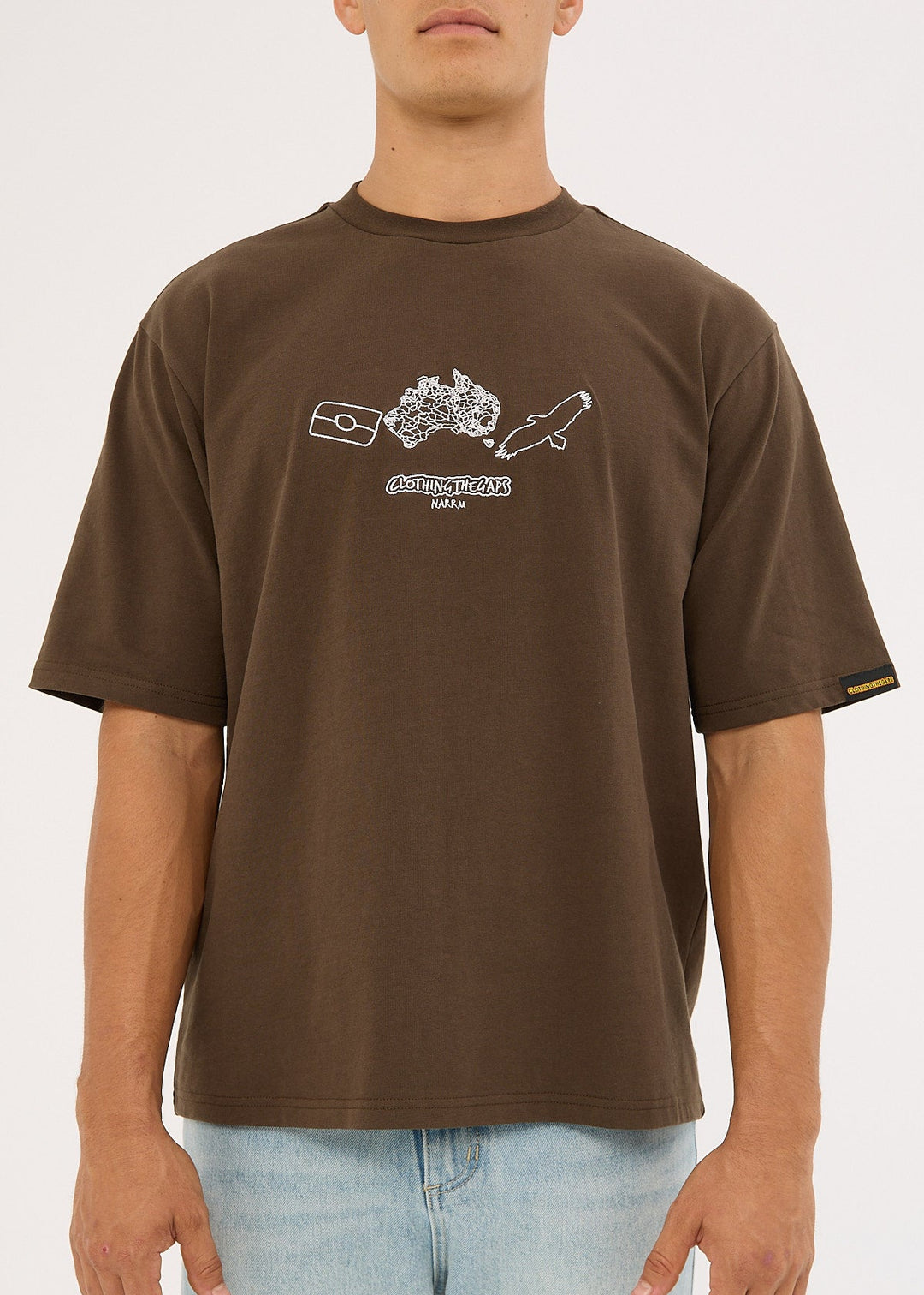 Clothing The Gaps Icon Tee Brown  t-shirt with a graphic design on a white background