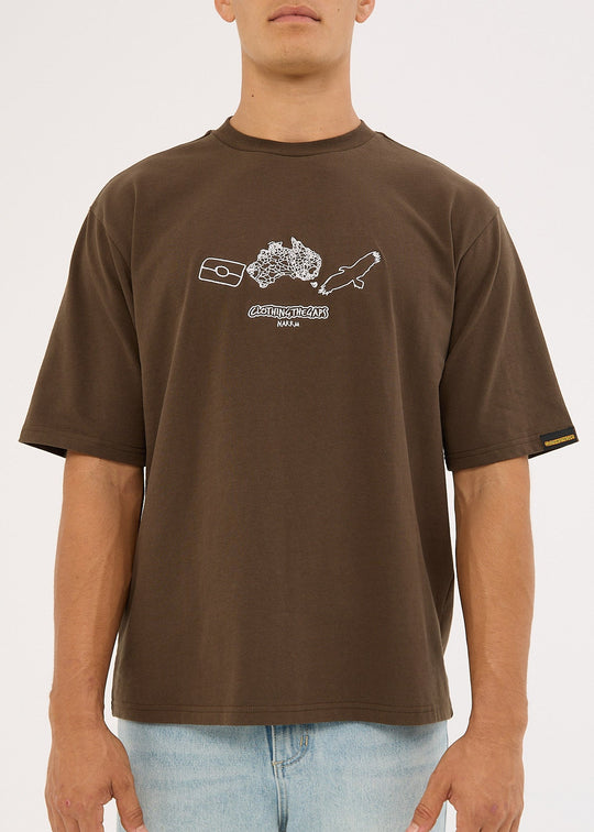 Clothing The Gaps Icon Tee Brown  t-shirt with a graphic design on a white background