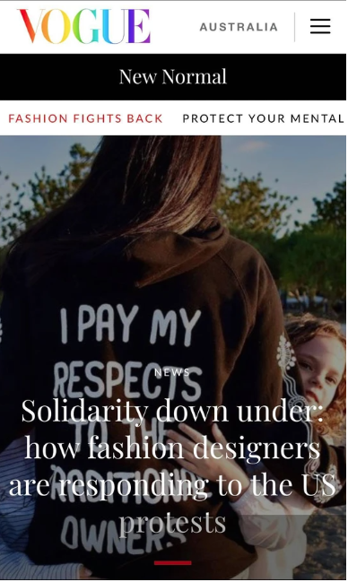 Vogue Australia- Solidarity down under: how fashion designers are responding to the US protests