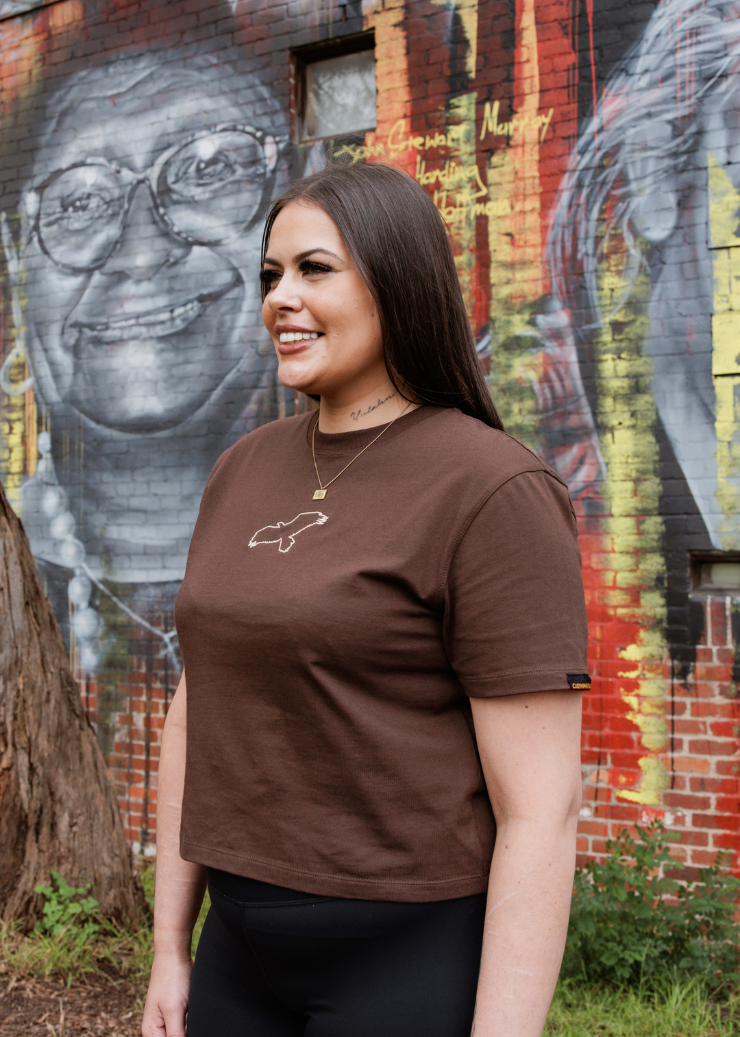 Bunjil Boxy Crop Tee - Brown