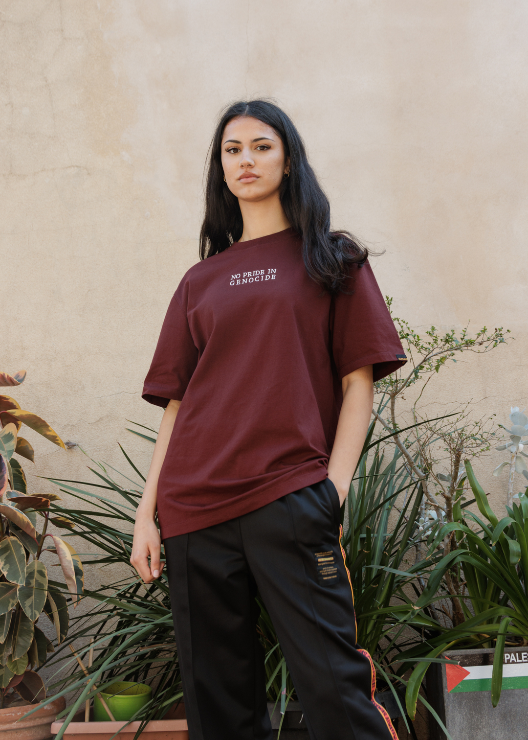 No Pride In Genocide Tee - Burgundy