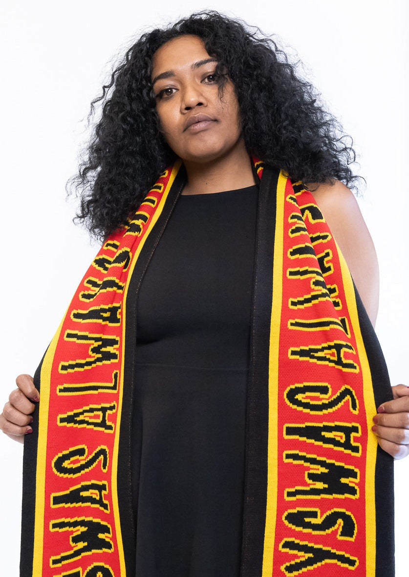 Power scarf in Aboriginal flag colours. Clothing The Gaps.