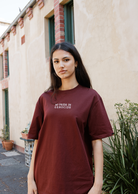 No Pride In Genocide Tee - Burgundy