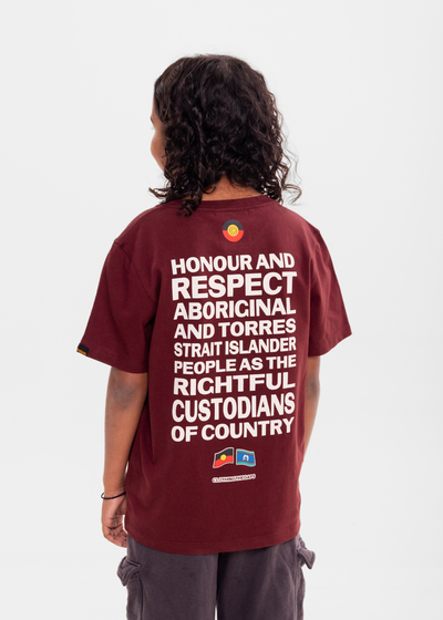 Kids Honour Country tee in maroon. Clothing The Gaps.