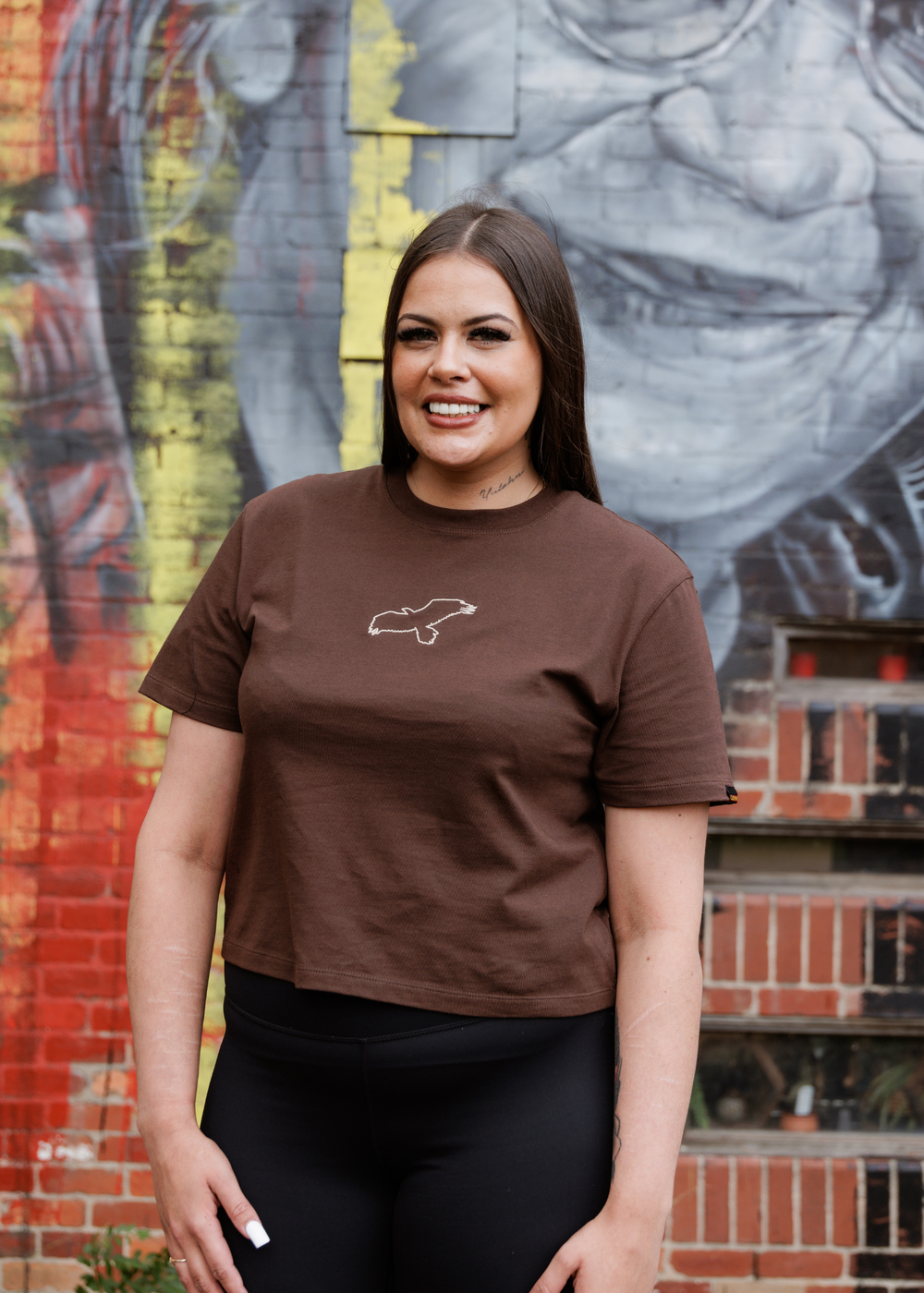 Bunjil Boxy Crop Tee - Brown