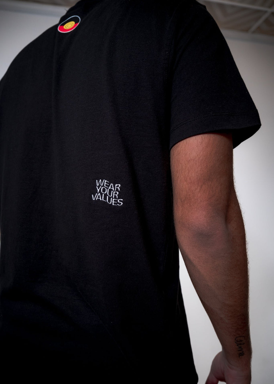 Aboriginal Tee— Black Aboriginal Flag Tee Values Embroidery Tee — Clothing The Gaps 
