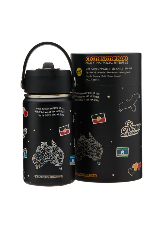 Clothing The Gaps Ally Friendly Icon Bottle 340ml — Bunjil Wedge Tailed Eagle Aboriginal Flag Decolonised Map Kulin Nation Owned
