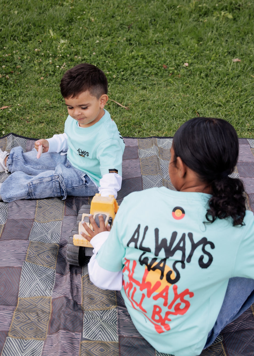 Clothing The Gaps Always Was Always Will Be Kids Aqua Tee — Aboriginal Flag Print Sovereignty Message First Nations Social Enterprise
