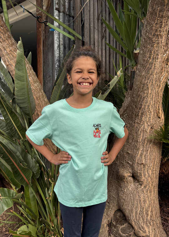 Clothing The Gaps Aqua Always Was Always Will Be Kids Tee — Aboriginal Flag Chest Back Print Sovereignty First Nations Aboriginal Owned Melbourne
