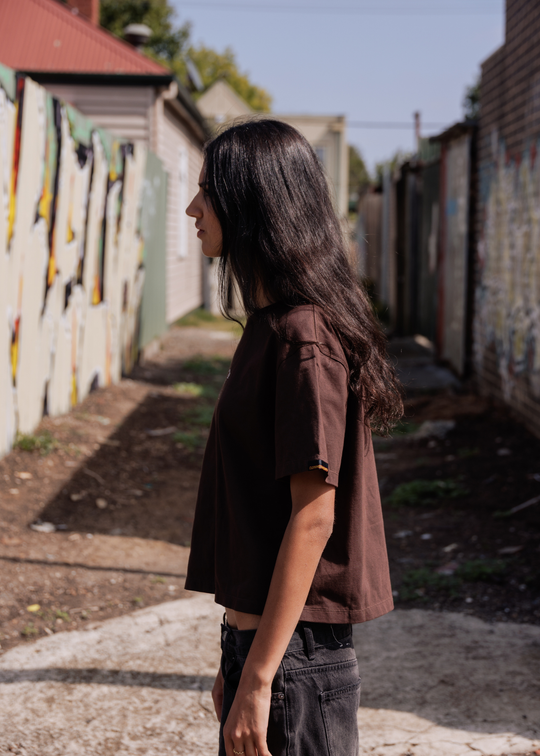 Clothing The Gaps Brown Bunjil Icon Tee — Embroidered Bunjil Wedge Tailed Eagle Honour Country Past Present Future Aboriginal Business Narrm
