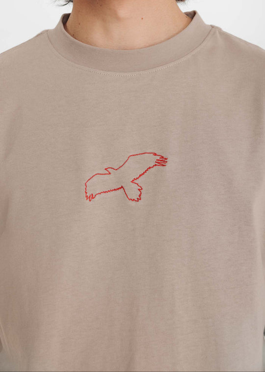 Clothing The Gaps Bunjil Dreaming Grey Tee — Heavyweight 280GSM Cotton Red Bunjil Embroidery Kulin Nation First Nations Social Enterprise
