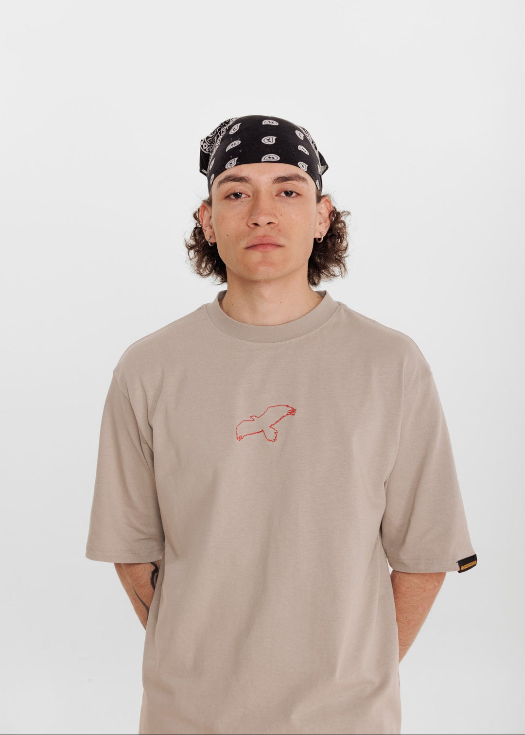 Clothing The Gaps Bunjil Dreaming Grey Tee — Red Embroidered Bunjil Past Present Future Kulin Nation First Nations Social Enterprise Narrm
