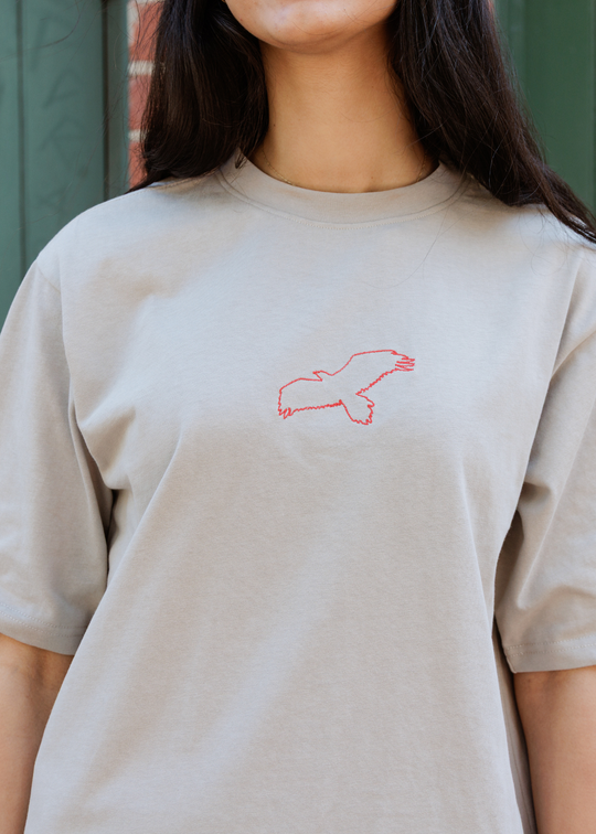 Clothing The Gaps Bunjil Dreaming Grey Tee — Red Embroidered Bunjil Past Present Future Kulin Nation First Nations Social Enterprise Narrm
