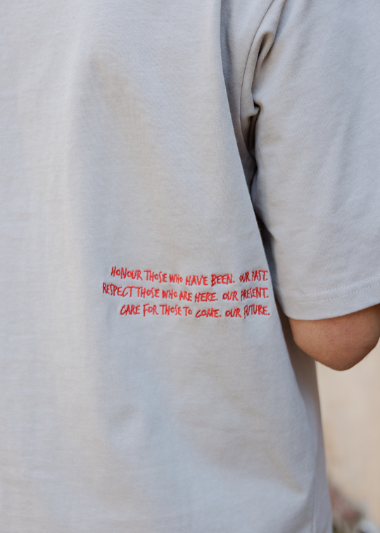 Clothing The Gaps Bunjil Dreaming Grey Tee — Red Embroidered Bunjil Past Present Future Kulin Nation First Nations Social Enterprise Narrm
