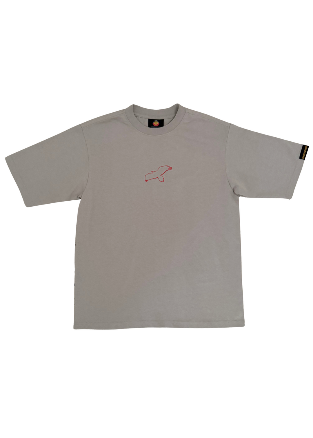 Clothing The Gaps Bunjil Dreaming Grey Tee — Red Embroidered Bunjil Past Present Future Kulin Nation First Nations Social Enterprise Narrm
