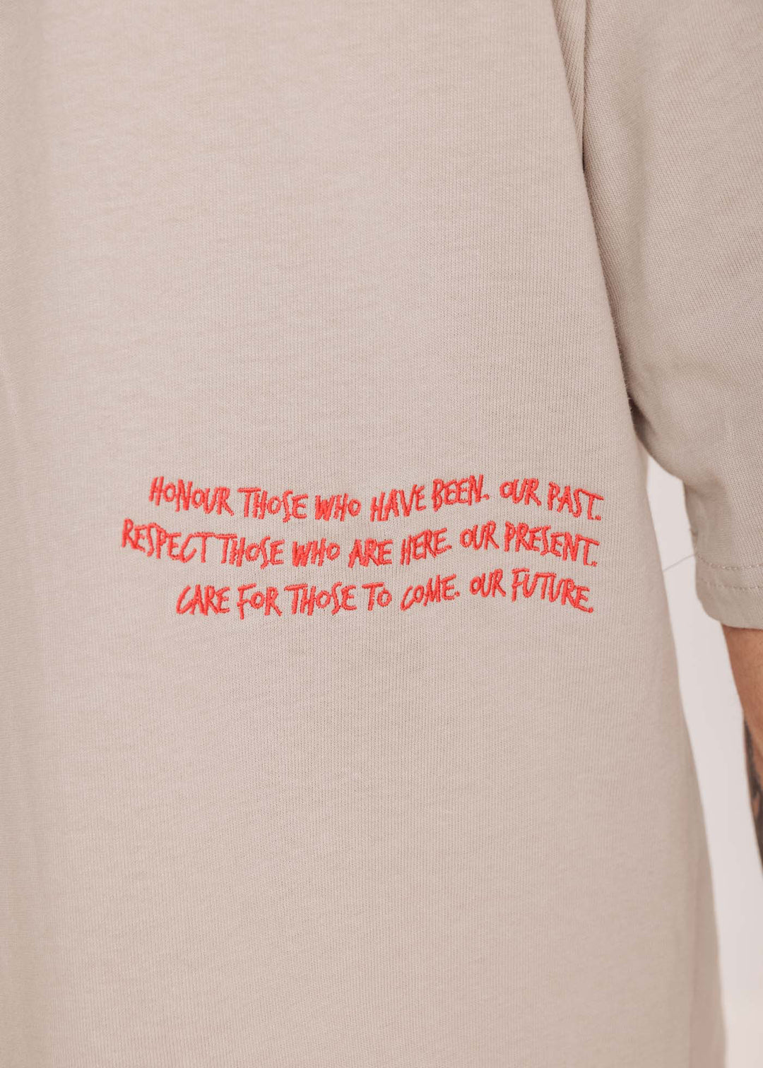 Clothing The Gaps Bunjil Dreaming Tee — Grey Red Bunjil Wedge Tailed Eagle Past Present Future Statement Aboriginal Business Melbourne