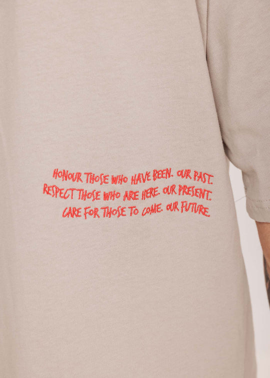 Clothing The Gaps Bunjil Dreaming Tee — Grey Red Bunjil Wedge Tailed Eagle Past Present Future Statement Aboriginal Business Melbourne