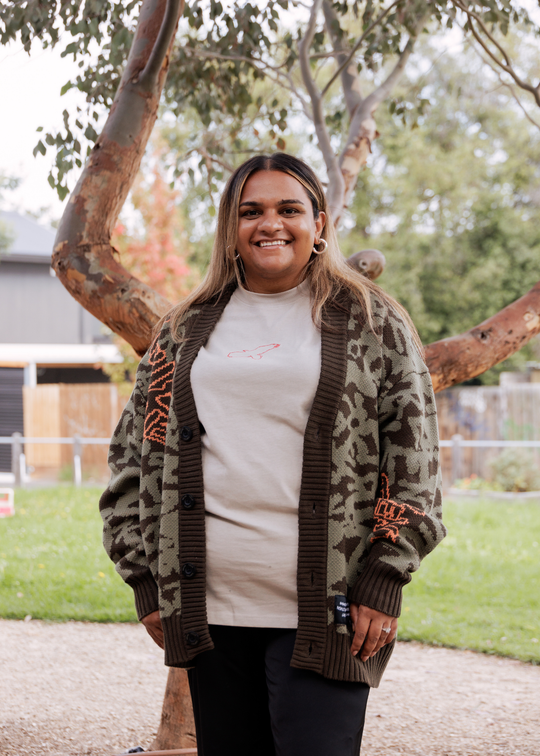 Clothing The Gaps Bunjil Dreaming Tee Grey — Red Embroidered Bunjil Kulin Nation Honour Past Respect Present Care Future Aboriginal Business