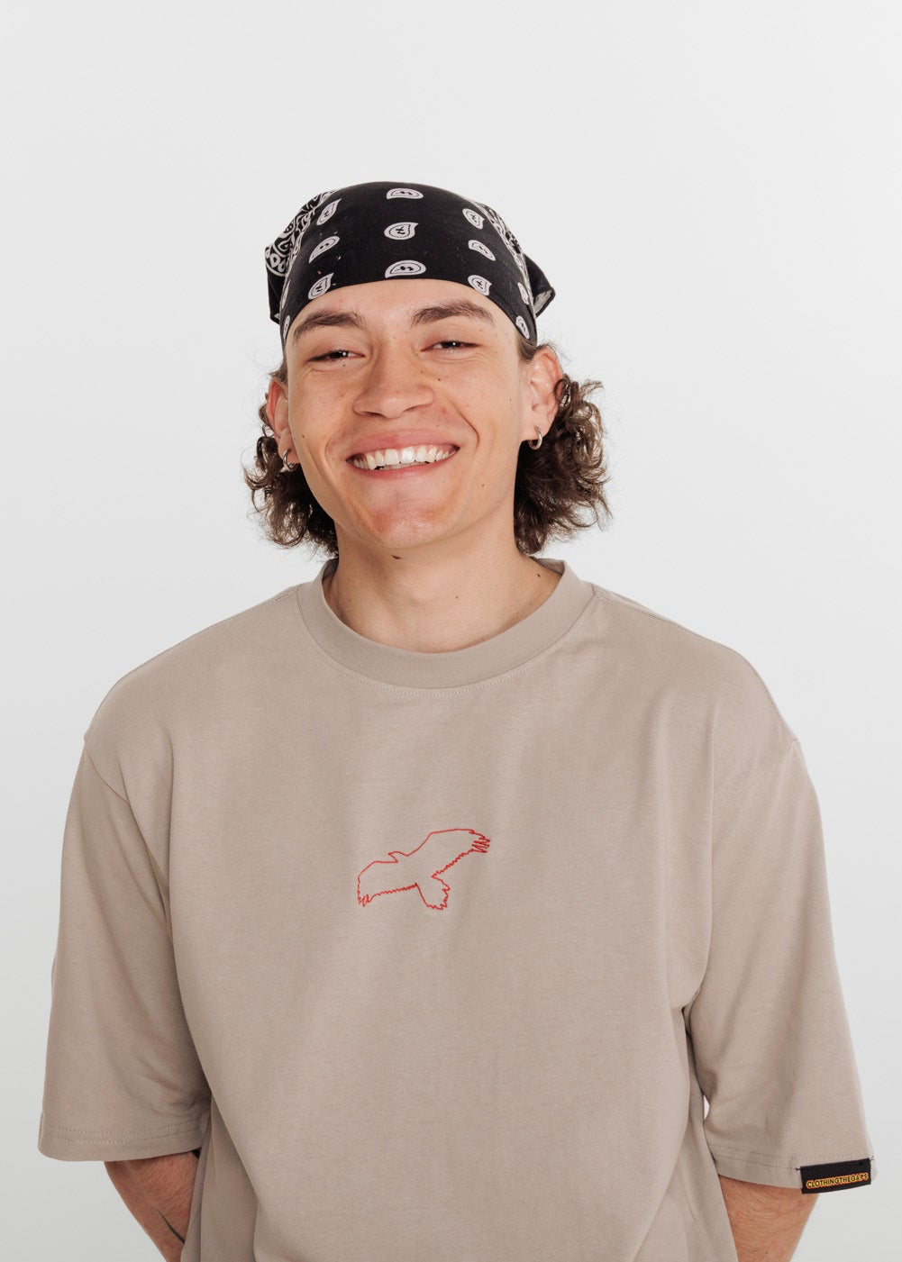 Clothing The Gaps Bunjil Dreaming Tee Grey — Red Embroidered Bunjil Wedge Tailed Eagle Kulin Nation Past Present Future