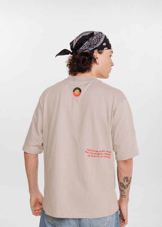 Clothing The Gaps Bunjil Dreaming Tee — Grey Red Embroidered Wedge Tailed Eagle Kulin Nation Past Present Future Aboriginal Business
