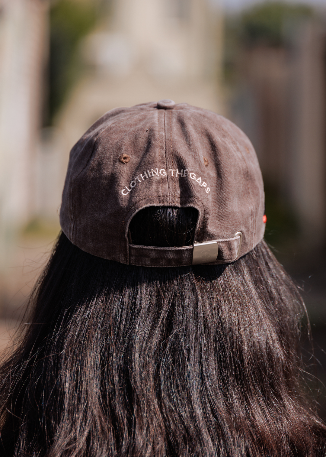 Clothing The Gaps Faded Brown Honour Country Cap — Cream Embroidered Text CTG Circle Logo Adjustable Clasp Aboriginal Business Melbourne