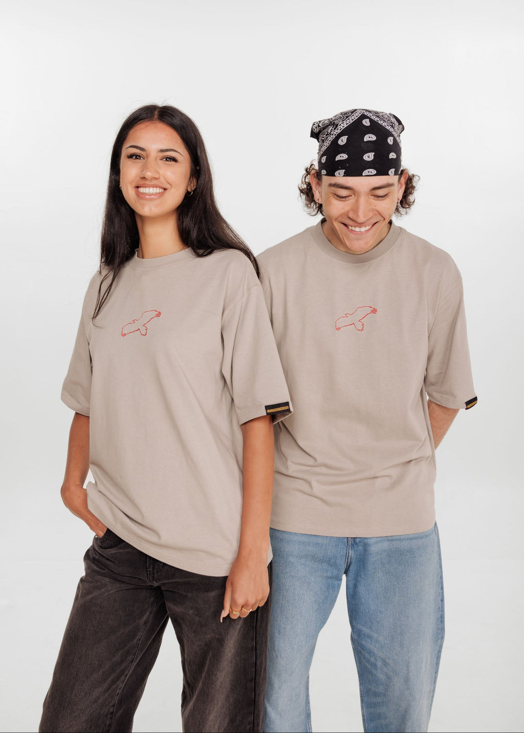 Clothing The Gaps Grey Bunjil Dreaming Tee — Red Bunjil Embroidery Past Present Future Honour Respect Care First Nations Social Enterprise
