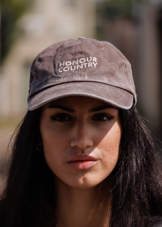 Clothing The Gaps Honour Country Cap — Faded Brown Cream Embroidery CTG Circle Logo Adjustable Metal Clasp First Nations Social Enterprise