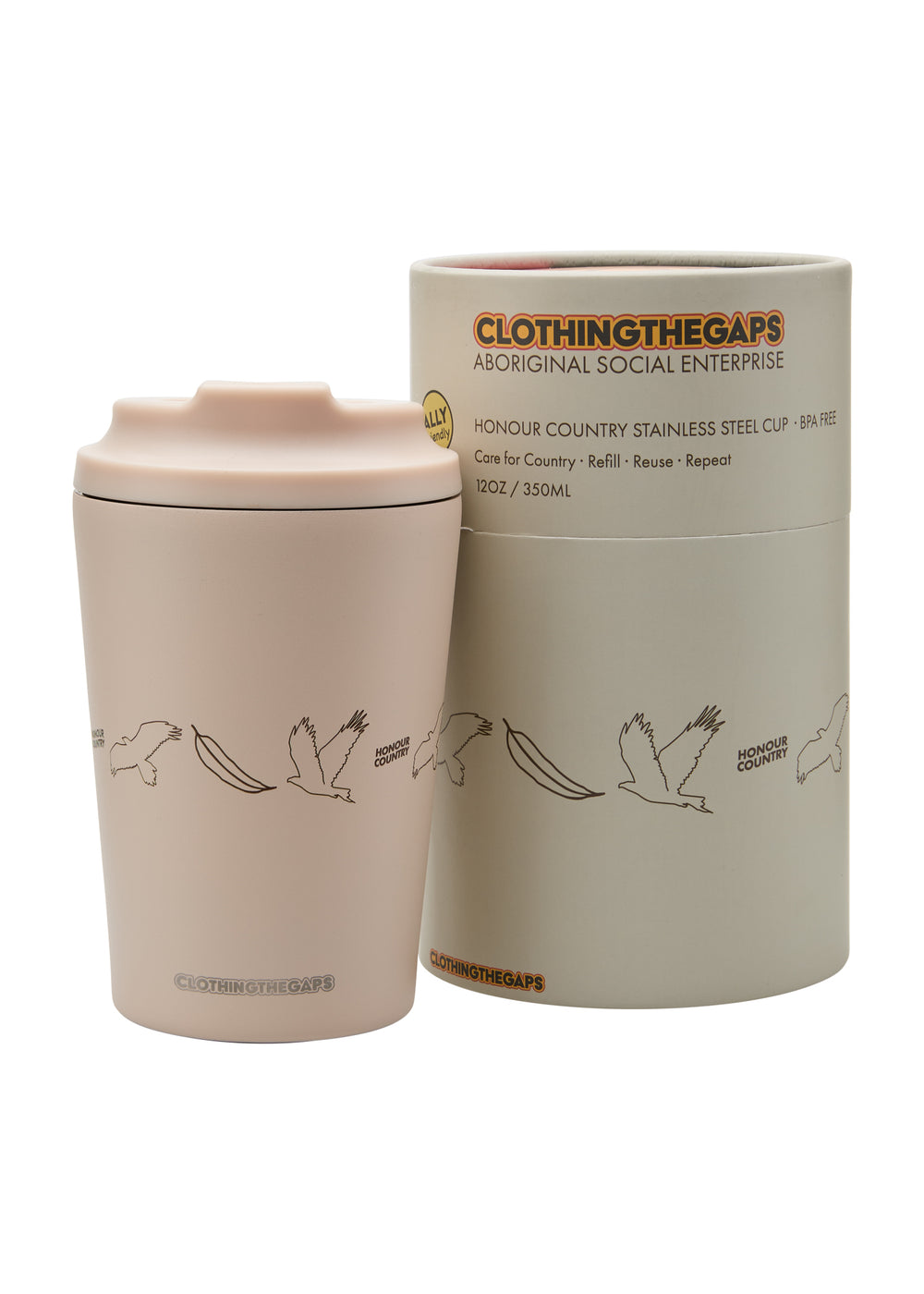 Clothing The Gaps Honour Country Reusable Cup Cream — Bunjil Wedge Tailed Eagle Kulin Nation Stainless Steel BPA Free