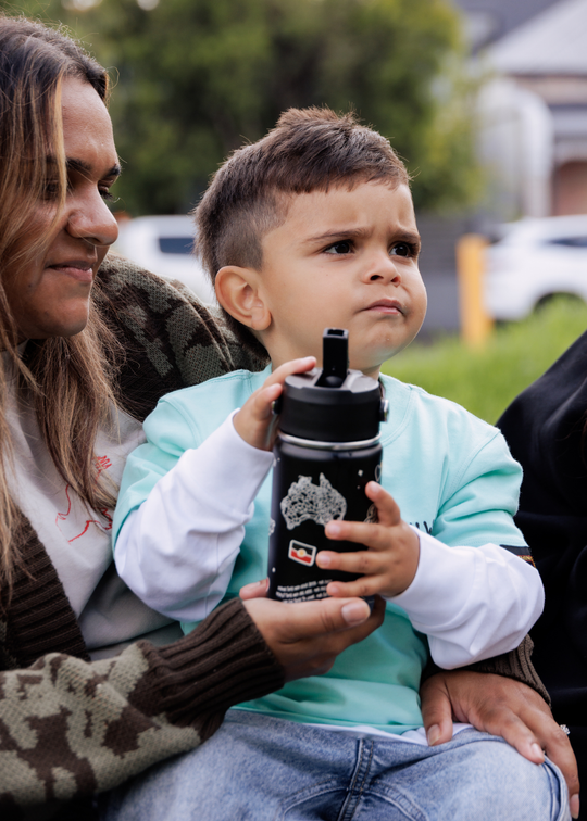 Clothing The Gaps Icon Stainless Steel Bottle 340ml — Ally Friendly Bunjil Kulin Nation Aboriginal Flag Decolonised Map Social Enterprise
