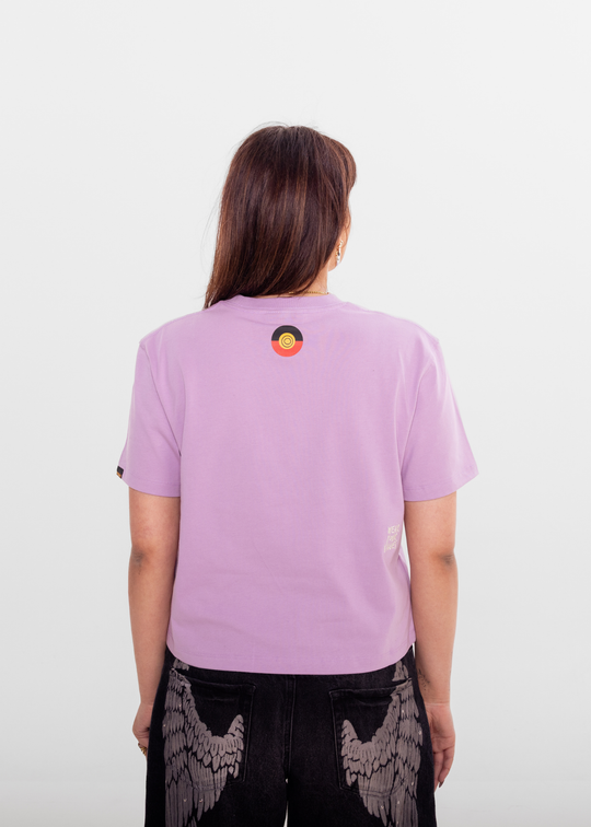Clothing The Gaps Icon Tee Lilac — Boxy Fit Bunjil Aboriginal Flag Decolonised Map Narrm Embroidery Aboriginal Business Melbourne
