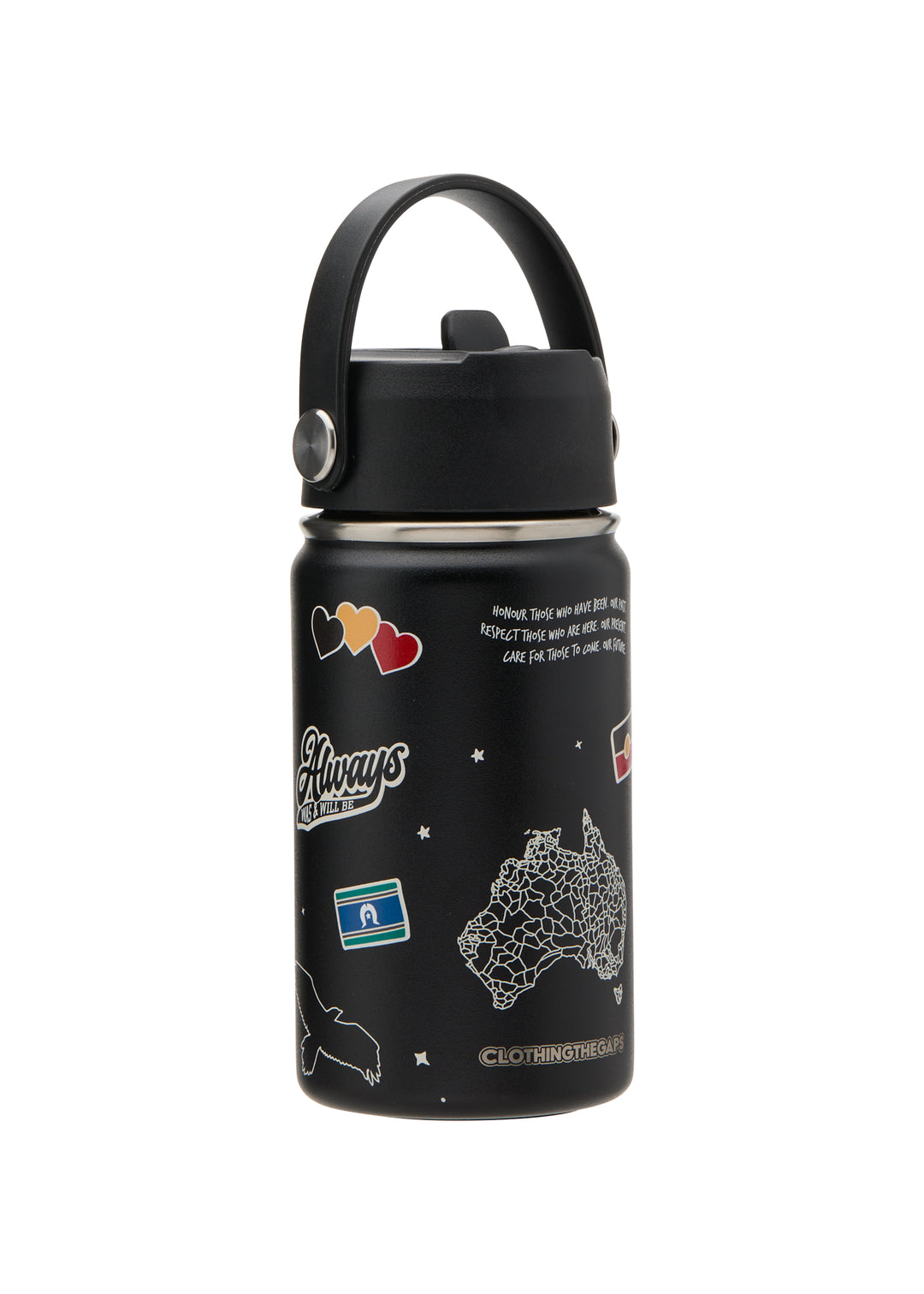 Clothing The Gaps Icon Water Bottle 340ml — Double Walled BPA Free Aboriginal Flag Bunjil Decolonised Map First Nations Social Enterprise