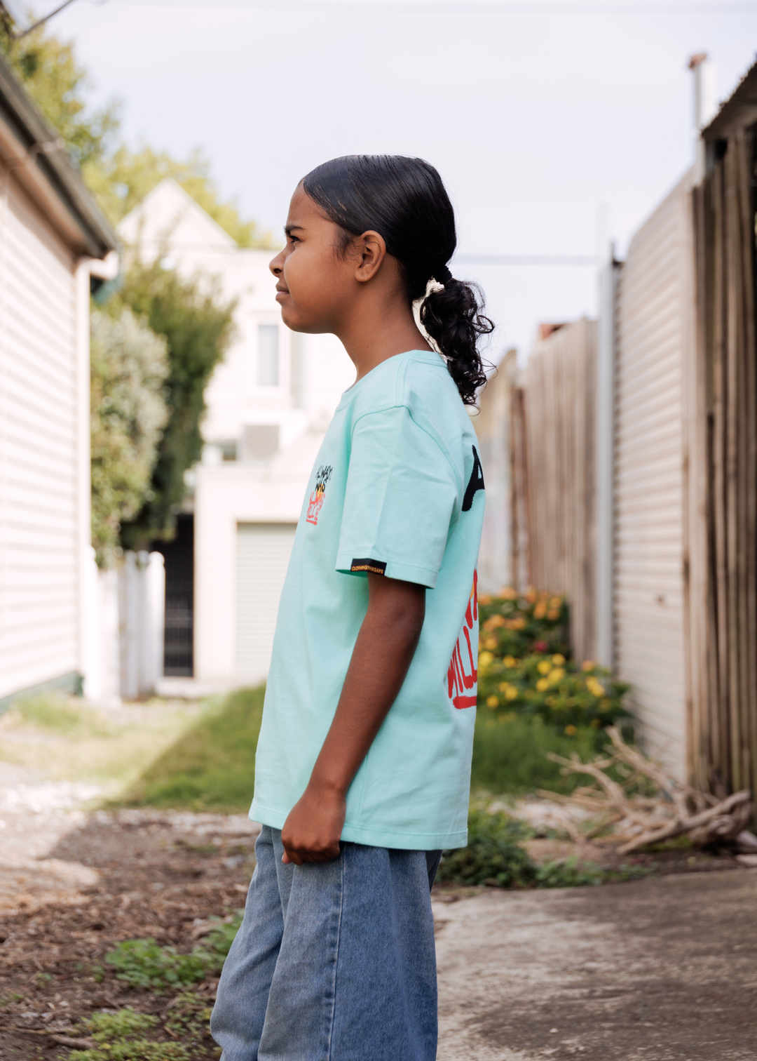 Clothing The Gaps Kids Always Was Always Will Be Aqua Tee — Aboriginal Flag Shape Print Cotton School Kinder Play
