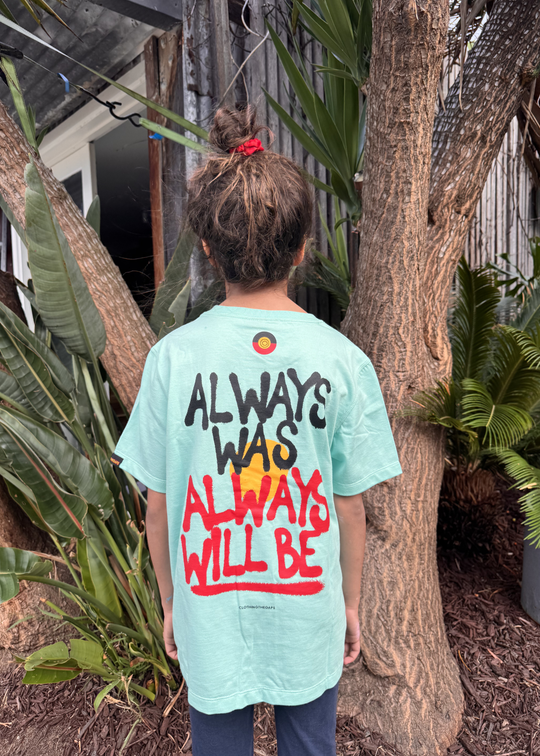 Clothing The Gaps Kids Always Was Always Will Be Tee — Aqua Aboriginal Flag Print 200GSM Cotton School Kinder First Nations
