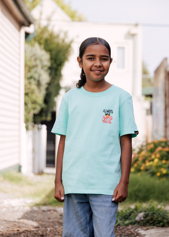 Clothing The Gaps Kids Always Was Always Will Be Tee Aqua — Aboriginal Flag Print First Nations Sovereignty Message