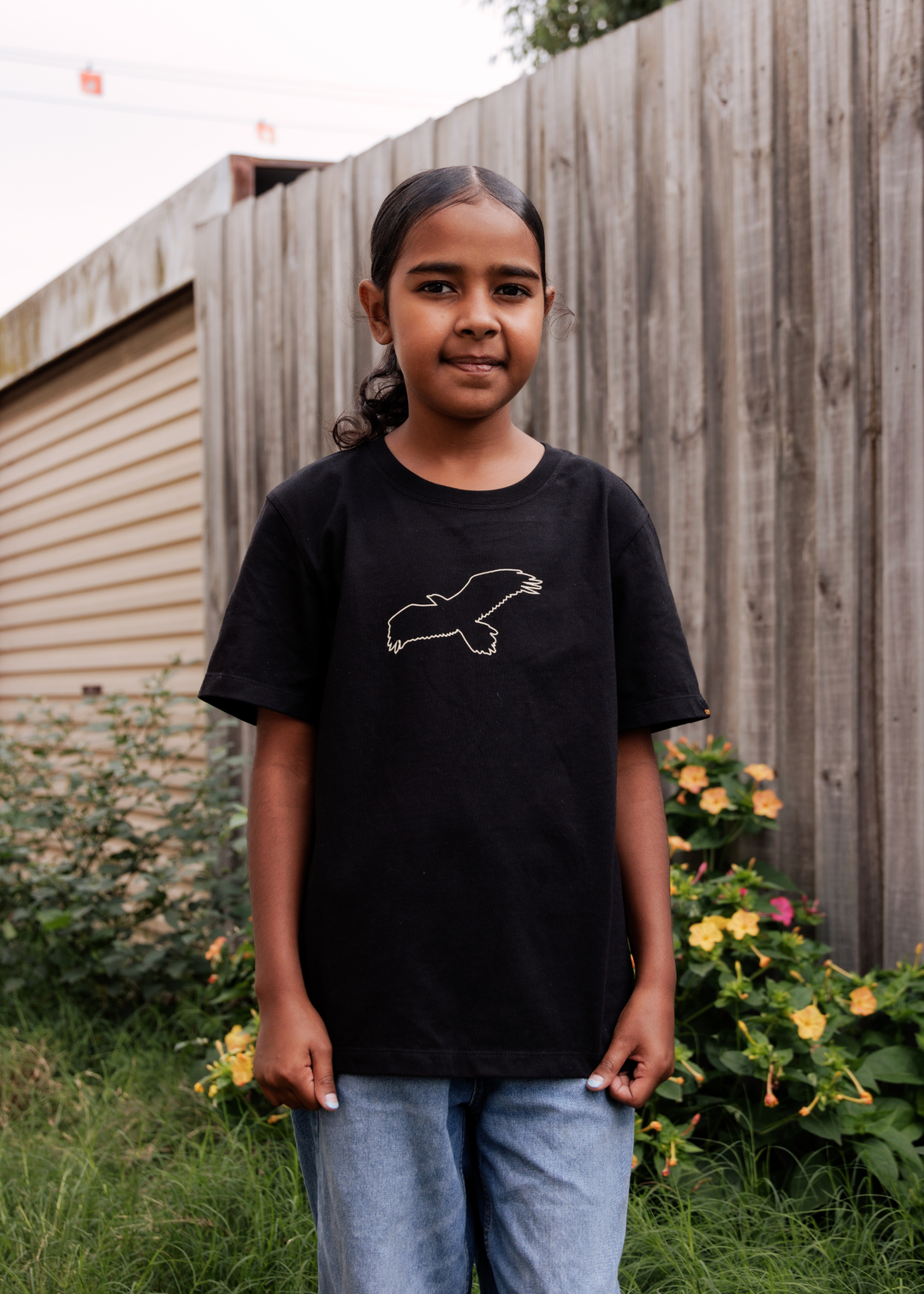 Clothing The Gaps Kids Black Bunjil Icon Tee — Wedge Tailed Eagle Kulin Nation Aboriginal Flag Decolonised Map First Nations