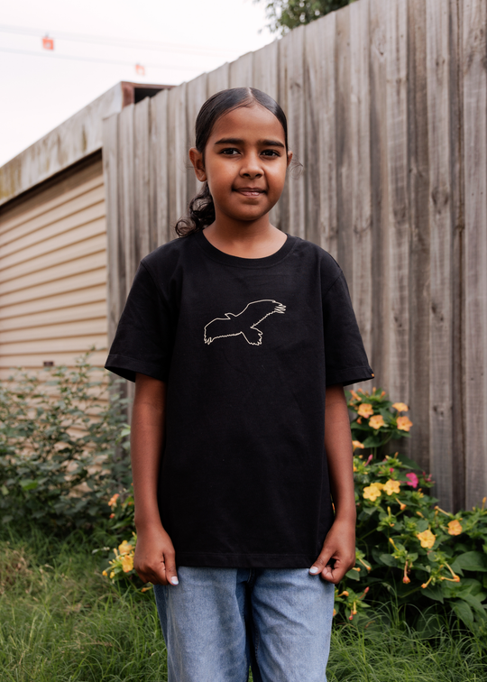 Clothing The Gaps Kids Black Bunjil Icon Tee — Wedge Tailed Eagle Kulin Nation Aboriginal Flag Decolonised Map First Nations