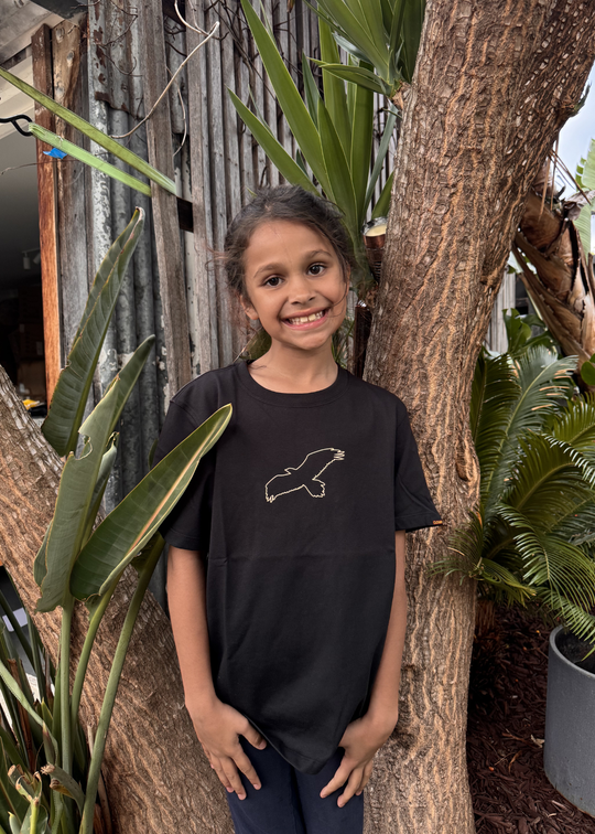 Clothing The Gaps Kids Bunjil Icon Tee Black — Bunjil Kulin Nation Aboriginal Flag Decolonised Map Wear Your Values Aboriginal Owned Melbourne
