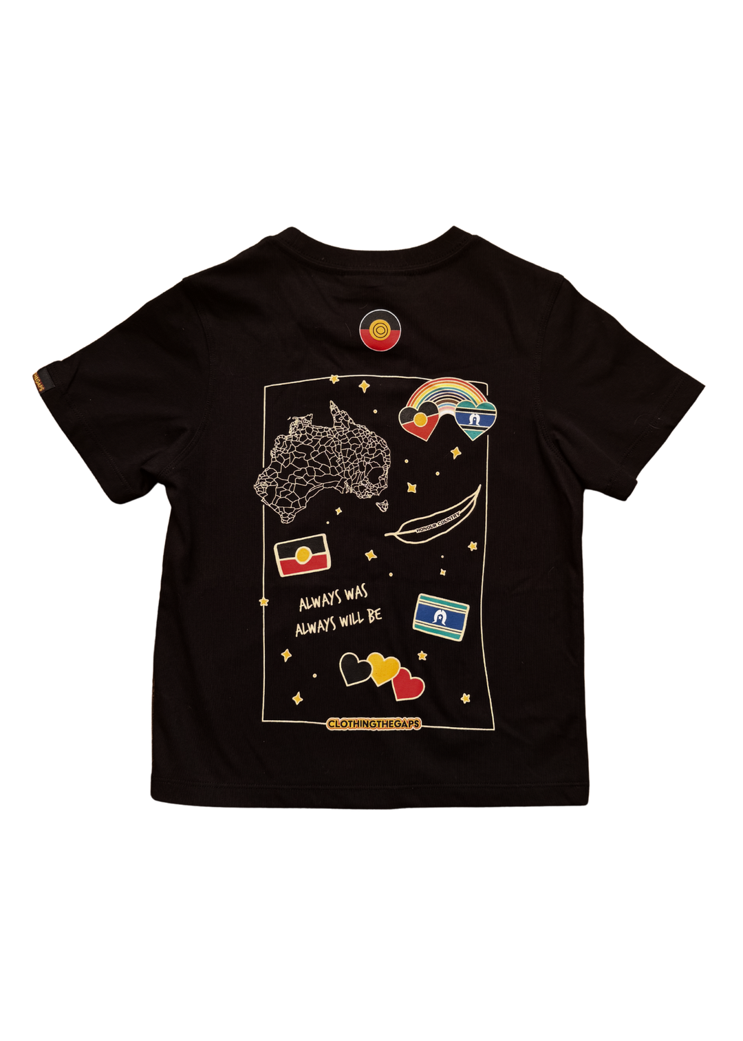 Clothing The Gaps Kids Bunjil Icon Tee Black — Bunjil Kulin Nation Aboriginal Flag Decolonised Map Wear Your Values Aboriginal Owned Melbourne

