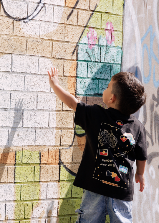 Clothing The Gaps Kids Bunjil Icon Tee — Black Cotton Kulin Nation Eagle Aboriginal Flag Decolonised Map Social Enterprise