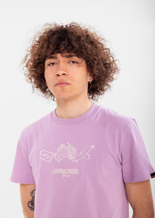 Clothing The Gaps Lilac Icon Tee — 200GSM Cotton Bunjil Aboriginal Flag Decolonised Map Narrm Boxy Fit First Nations Social Enterprise
