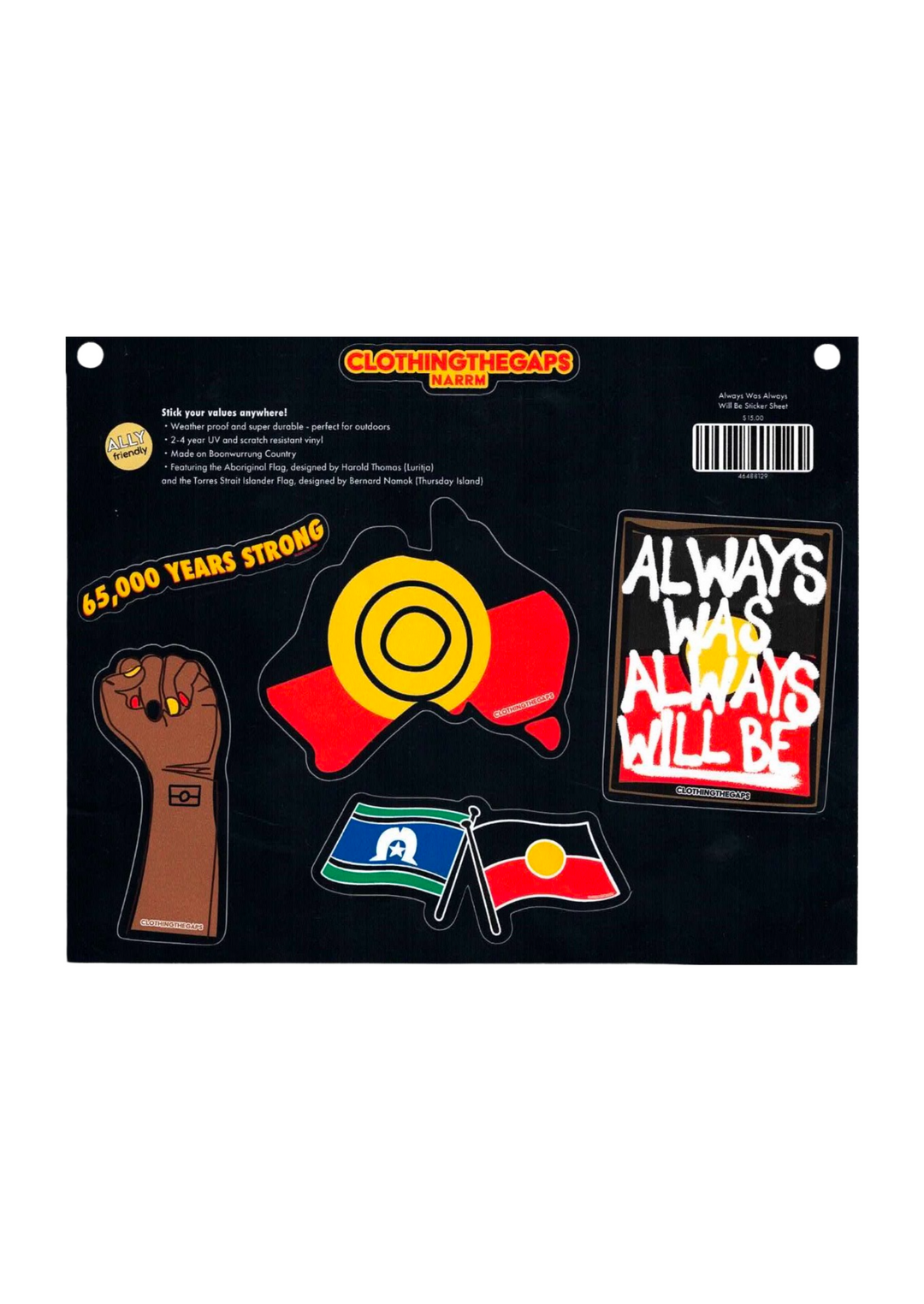 Always Was Always Will Be Sticker Pack Clothing The Gaps. Aboriginal Flag and Torres Strait Islander flags. 65,000 years strong. 