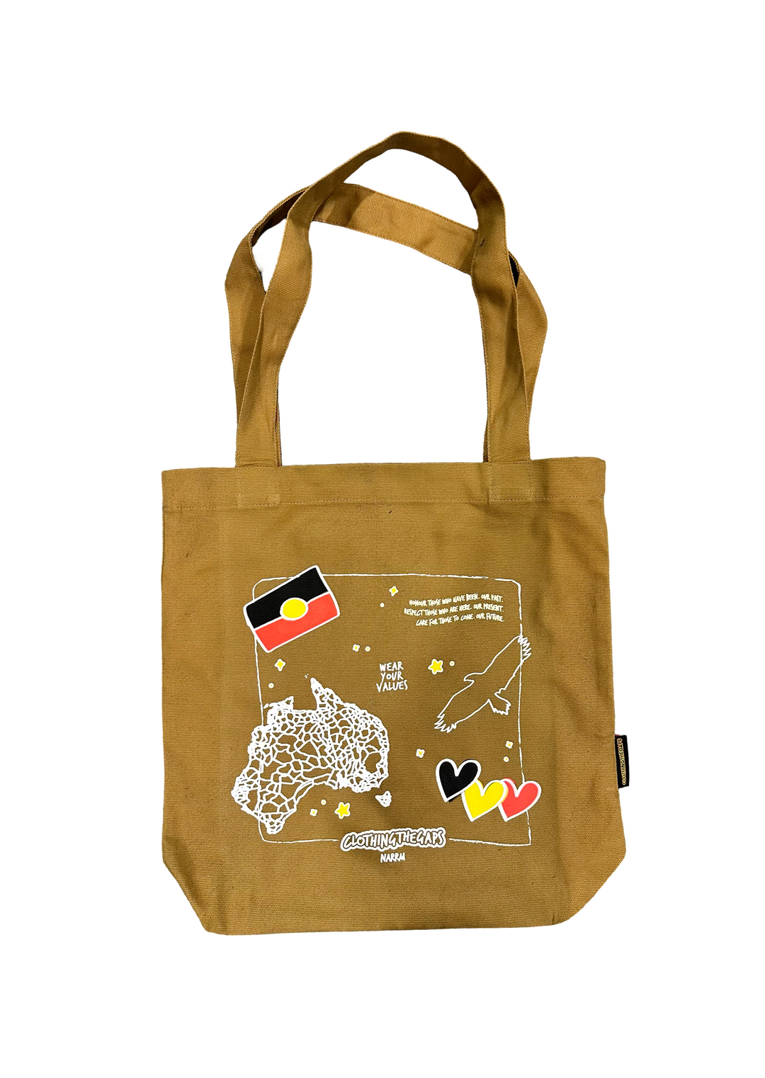 Mustard Icon Tote Bag with Aboriginal Flag and map of Australia Clothing The Gaps