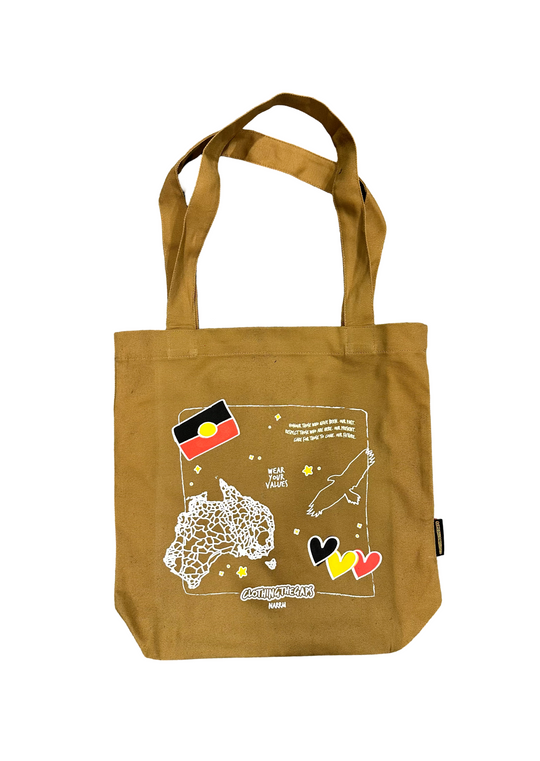 Mustard Icon Tote Bag with Aboriginal Flag and map of Australia Clothing The Gaps