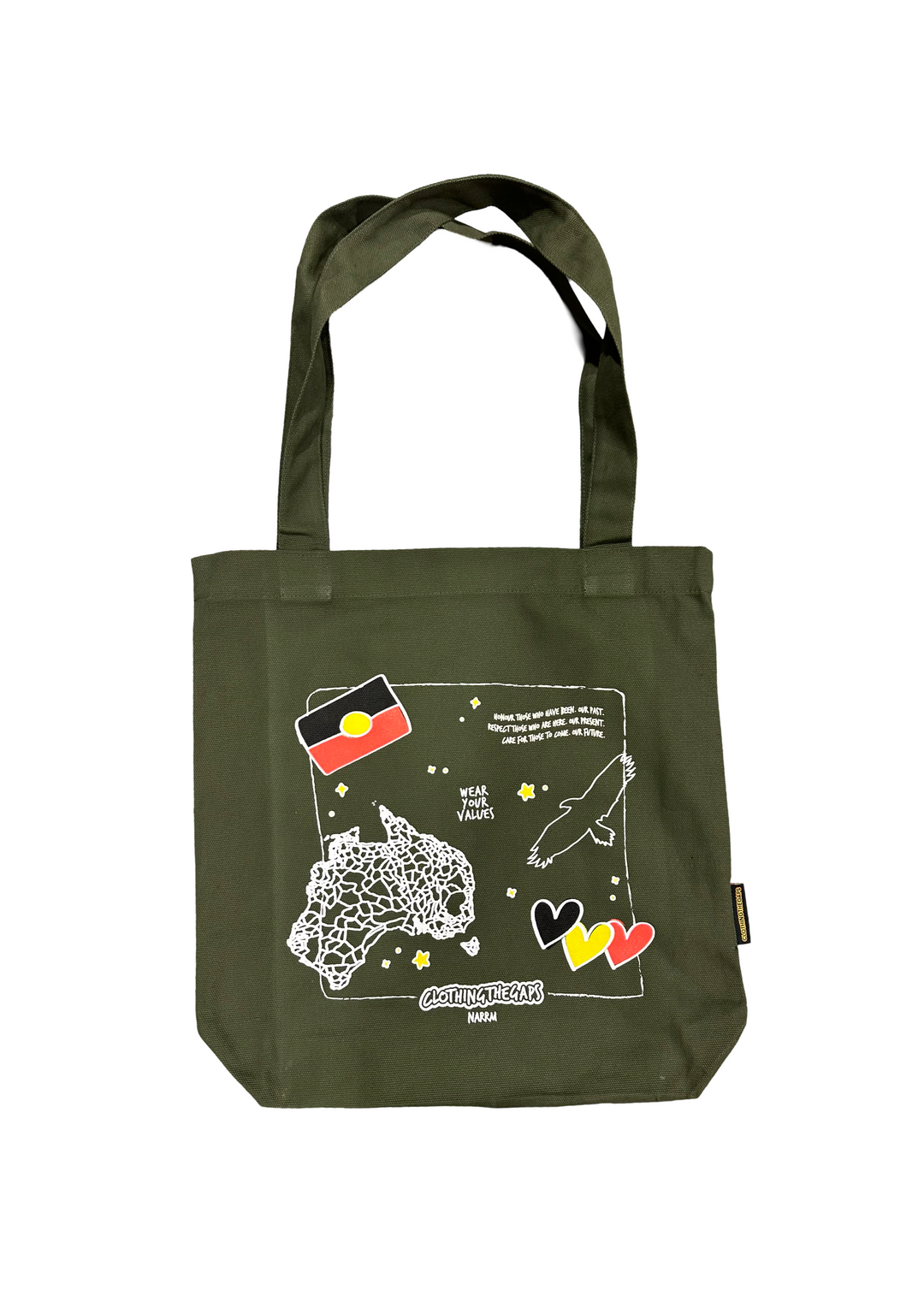 Forest Green Icon Tote Bag with Aboriginal Flag and map of Australia Clothing The Gaps