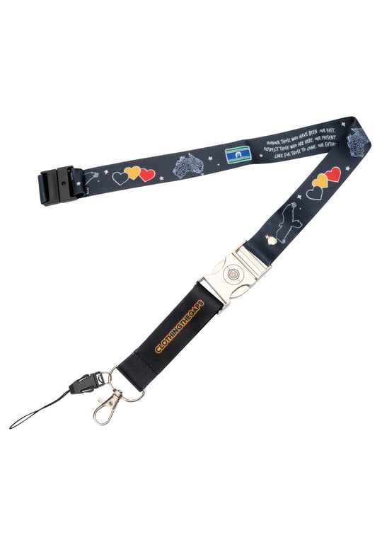 Clothing The Gaps Icon Lanyard with colorful designs on a white background
