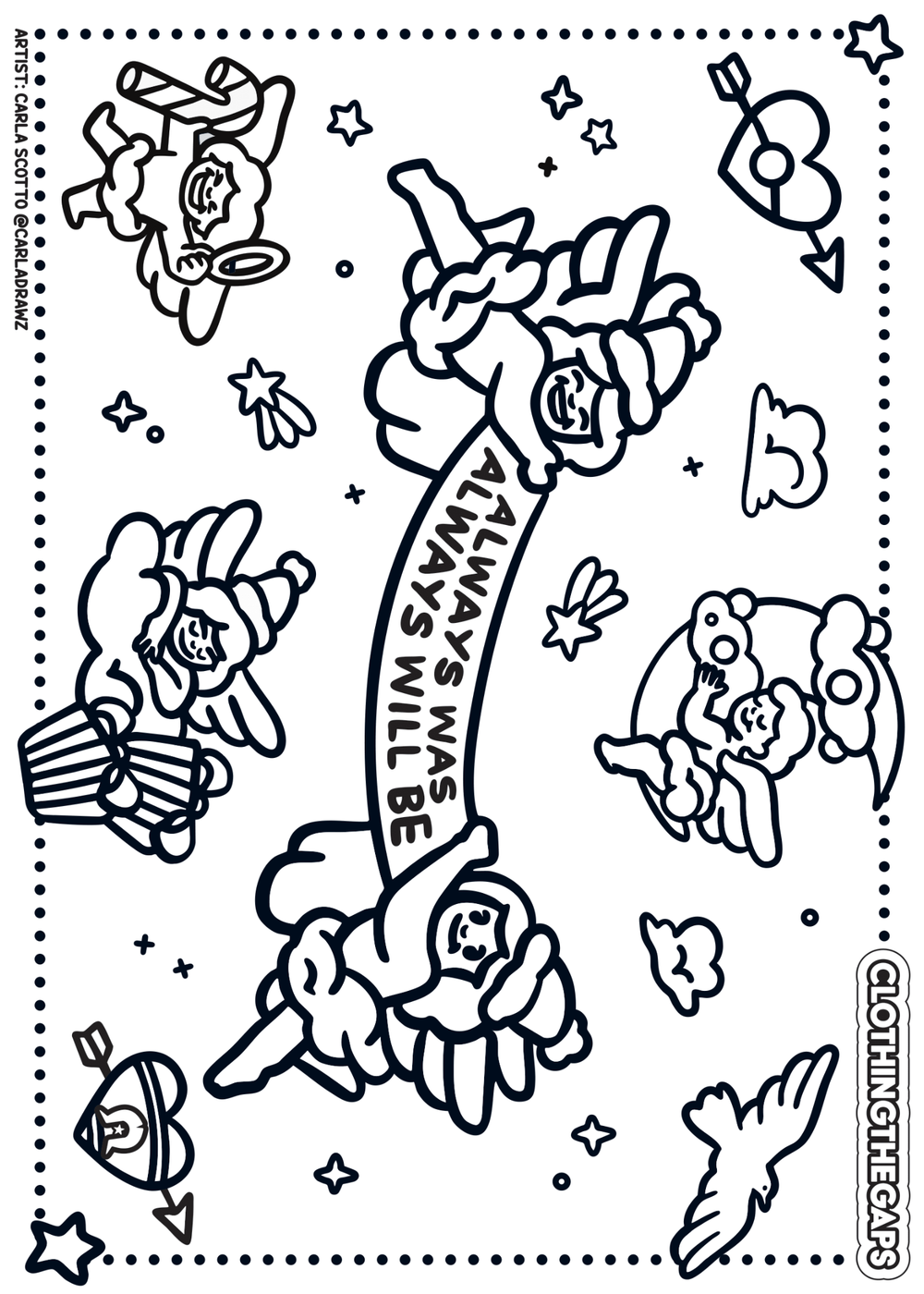 Free Blak Angels Blakmas colour in pages - alternate design. Clothing The Gaps.