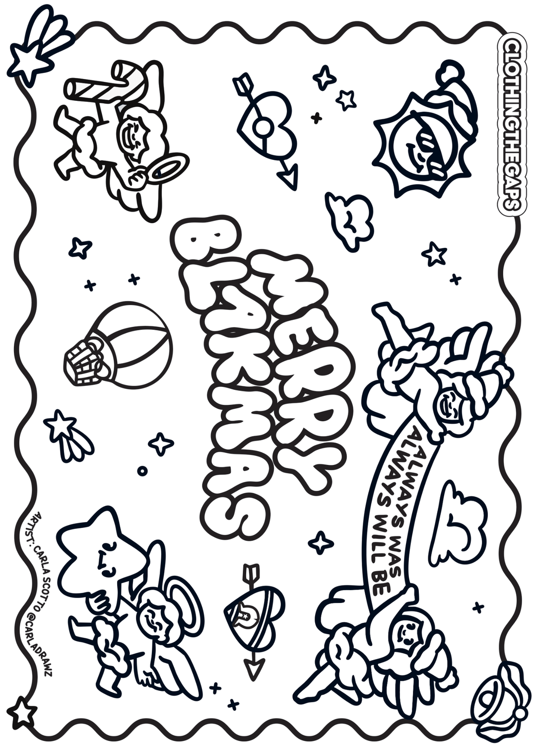 Free Blak Angels Blakmas colour in pages - alternate design. Clothing The Gaps.