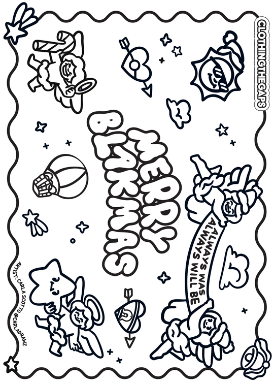 Free Blak Angels Blakmas colour in pages - alternate design. Clothing The Gaps.