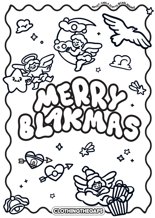 Free Blak Angels Blakmas colour in pages. Clothing The Gaps.